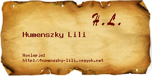 Humenszky Lili névjegykártya
